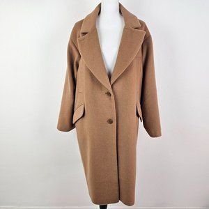 ASOS Womens Coat Camel Oversized Wool Pockets Long Single Breasted Size 14